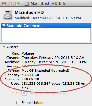 Viewing the Mac&rsquo;s available hard drive space