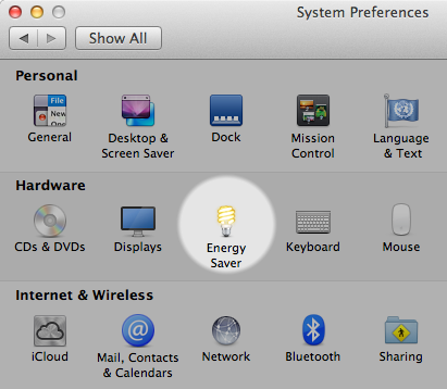 Mac Energy Saver settings in System Preferences