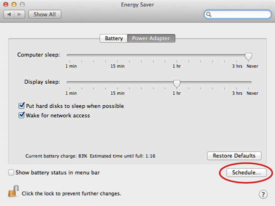 Energy Saver preferences on a Mac