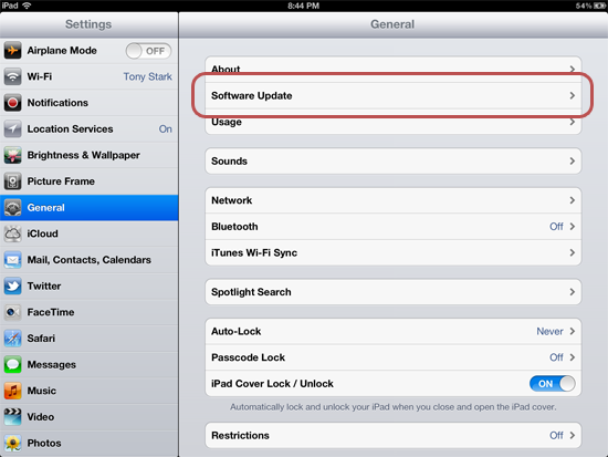 General system preferences on an iPad
