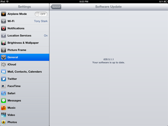 Checking for software updates on iPad