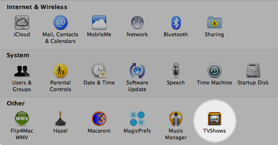 TVShows for Mac settings