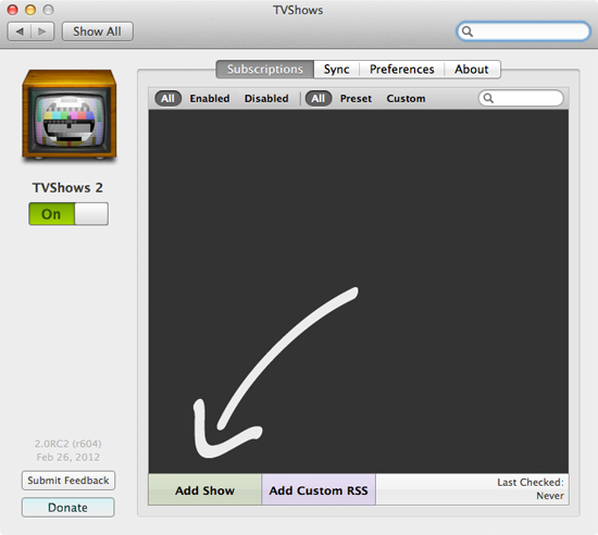 Adding a show to TVShows for Mac