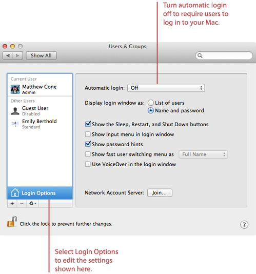 Disabling automatic login on a Mac