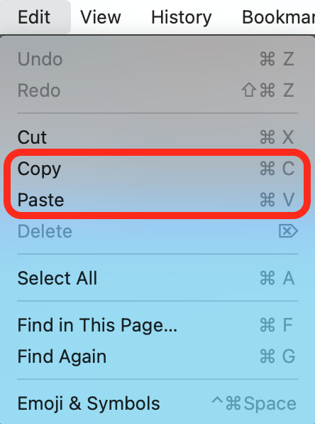 copy and paste shortcut in mac