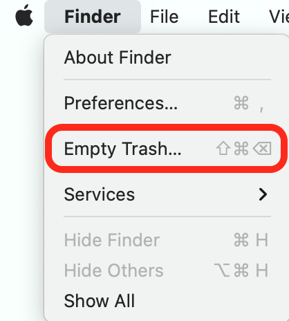 force empty trash mac shortcut