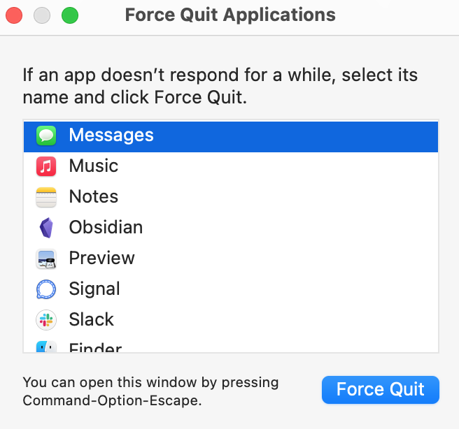 shortcut to force quit on mac