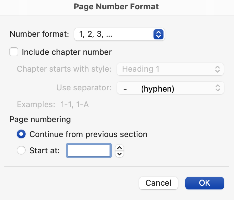 add page numbers in word for mac