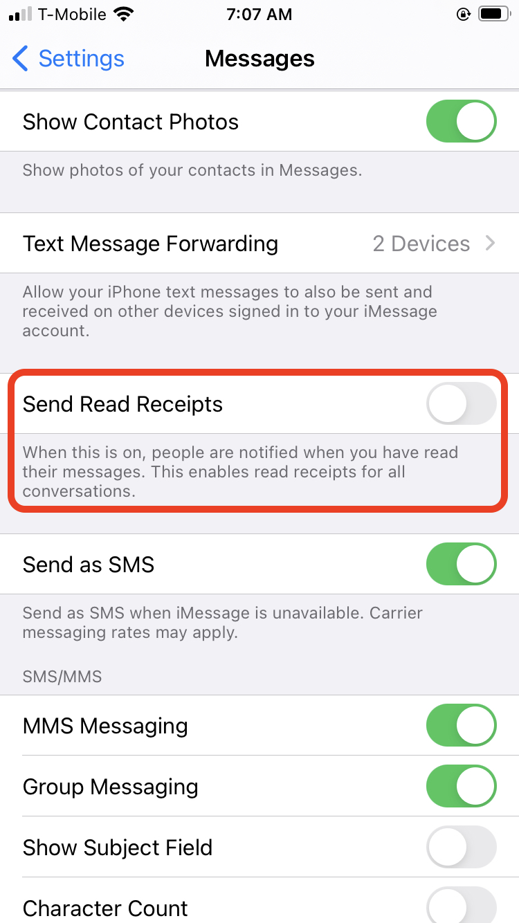 not showing read receipts iphone