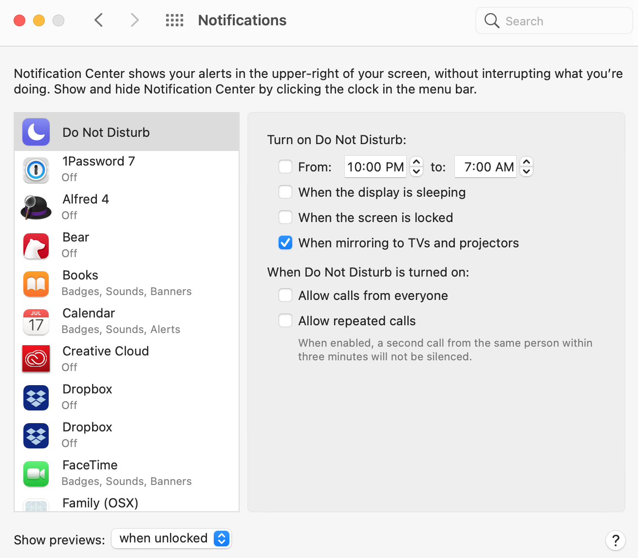 how to turn off notifications on mac for a few hours