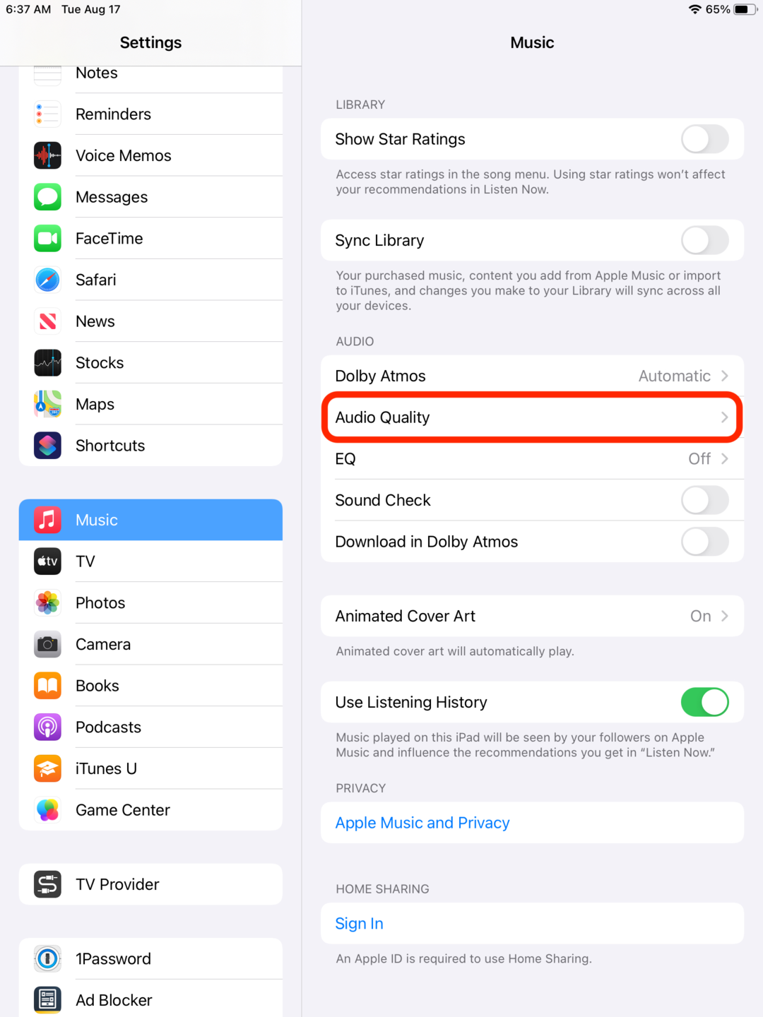 Enable lossless audio on your iPad